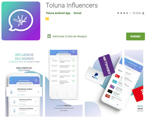 Aplicativo para ganhar dinheiro: Toluna Influencers