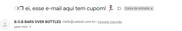 Captura de tela de e-mail da B.O.B