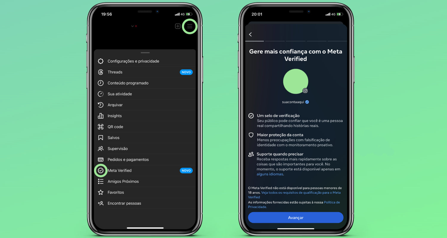 Acesse o Meta Verified no app do Instagram
