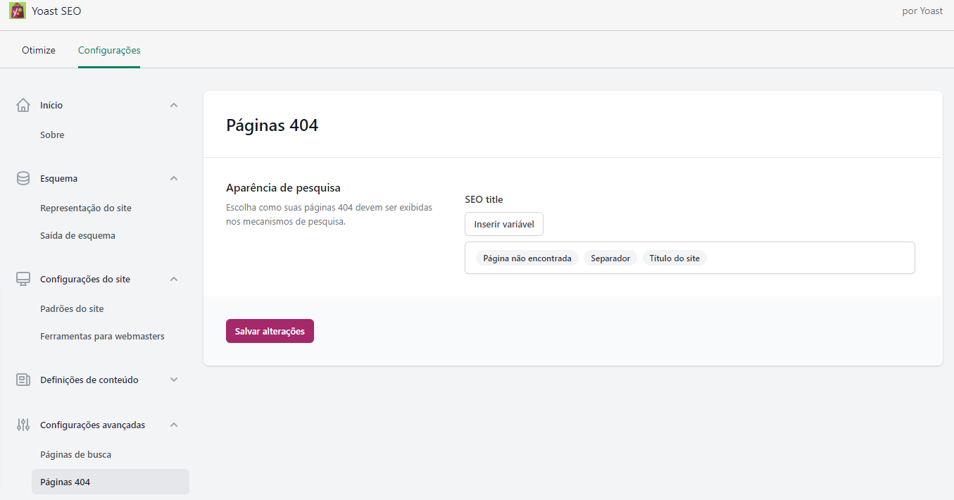 Yoast SEO: Configurações avançadas - Páginas 404