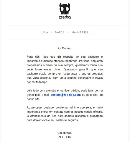 e-mail informativo Zee Dog