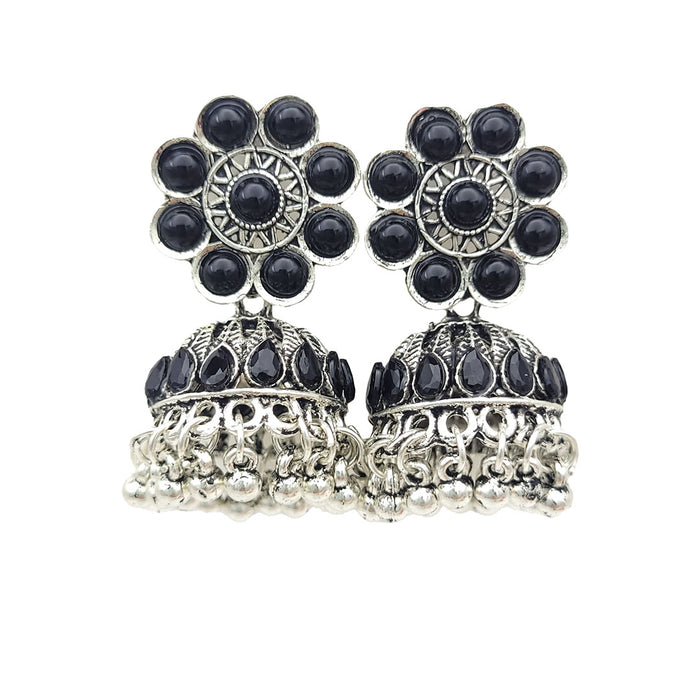 Silver-Plated Oxidised Kundan Jhumkas – DIVAWALK | Online Shopping for  Designer Jewellery, Clothing, Handbags in India