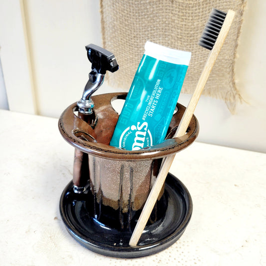 Solid Wood Handcrafted Toothbrush Holder, Bathroom, Sink 