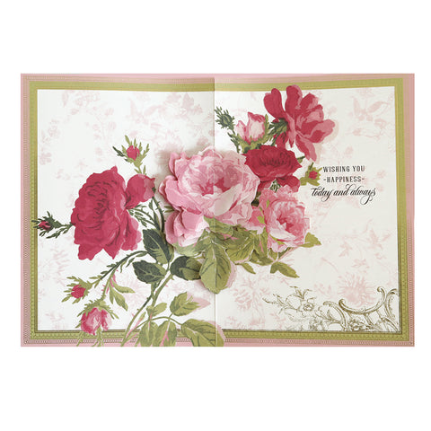 A card with pink roses on it.