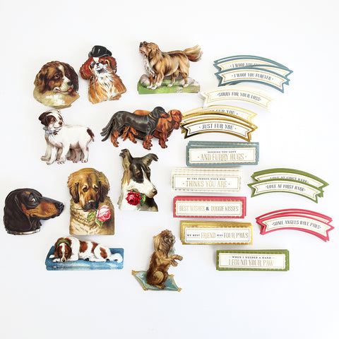 A collection of dog magnets on a white surface.