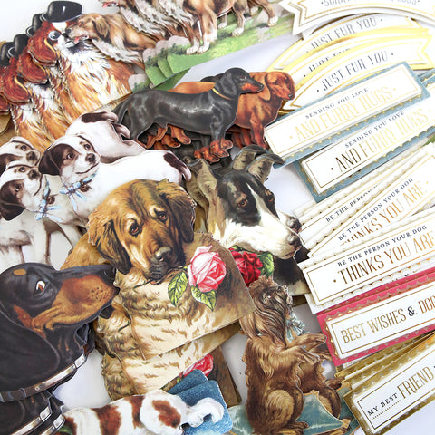 A collection of dog themed paper cut outs.