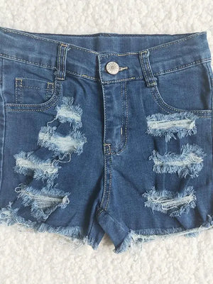 Summer Safari-Girl Blue Waistband Denim Shorts - Wild Child TX