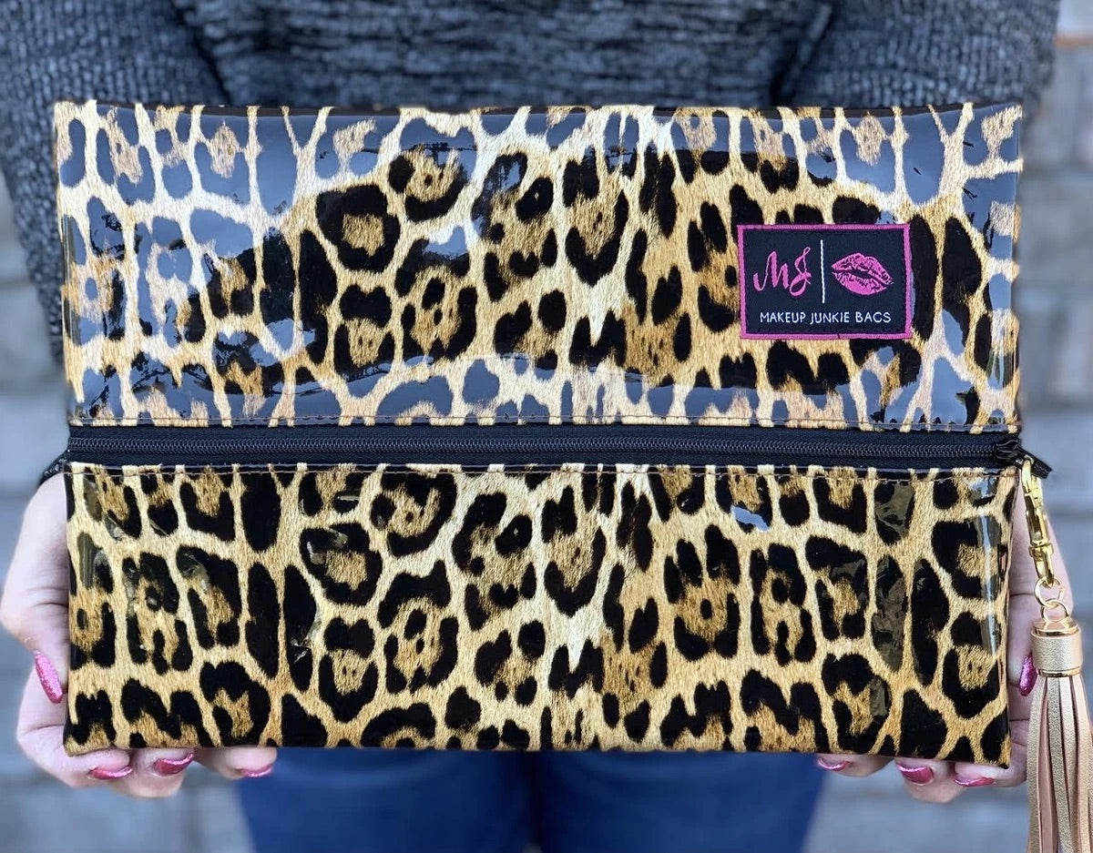 Makeup Junkie Bag - Patent Leopard