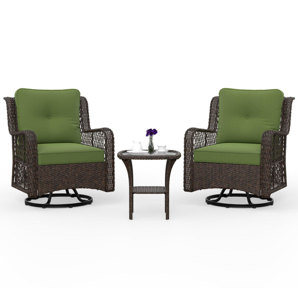 Outdoor Wicker Patio Bistro Set with Side Table with Cushions - RaDEWAY