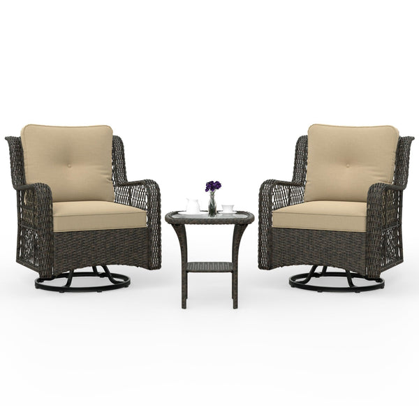 Outdoor Wicker Patio Bistro Set with Side Table with Cushions - RaDEWAY