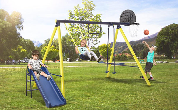 5 in 1 Outdoor Tolddler Swing Set with Steel Frame for Playgrond - RaDEWAY