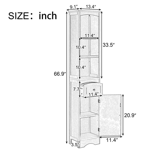 Tall Bathroom Freestanding Storage Cabinet with Drawer Adjustable Shelf - RaDEWAY