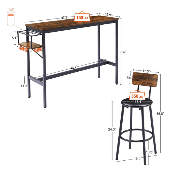 HAVCAASH Bar Table Set with wine bottle storage rack