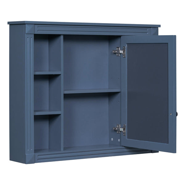 35'' x 28'' Royal Blue Wall Mounted Bathroom Wall Cabinet with Mirror 6 Open Shelves - RaDEWAY