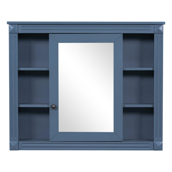 35'' x 28'' Royal Blue Wall Mounted Bathroom Wall Cabinet with Mirror 6 Open Shelves - RaDEWAY