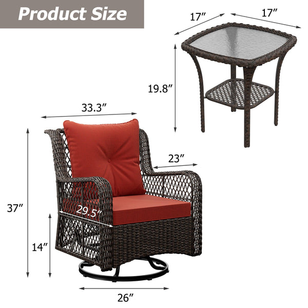 Outdoor Wicker Patio Bistro Set with Side Table with Cushions - RaDEWAY