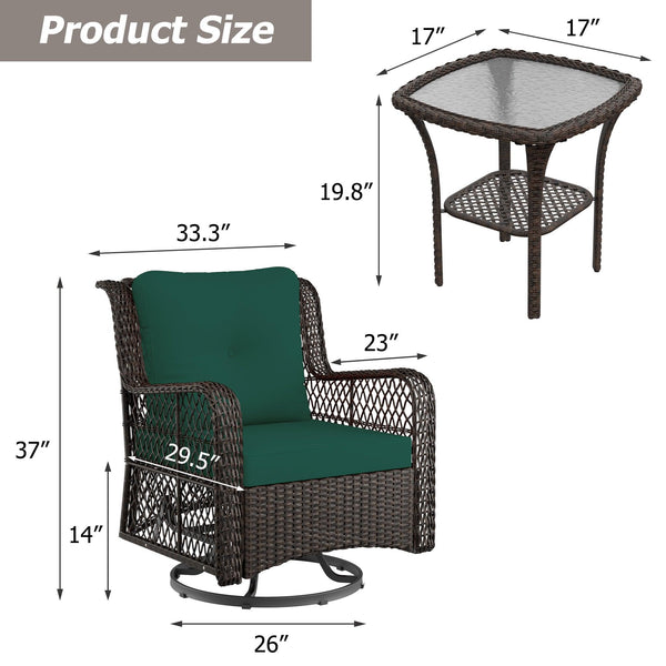 Outdoor Wicker Patio Bistro Set with Side Table with Cushions - RaDEWAY