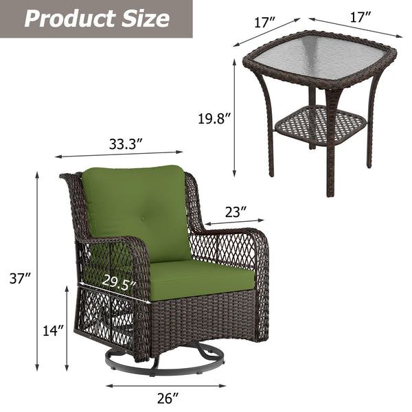 Outdoor Wicker Patio Bistro Set with Side Table with Cushions - RaDEWAY