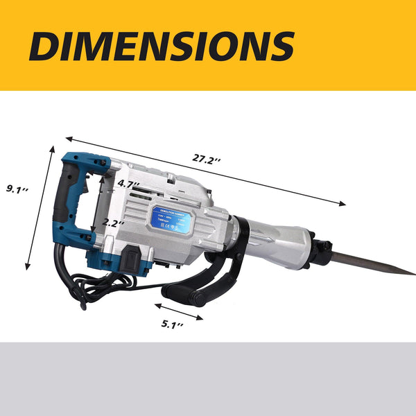 Electric Demolition Hammer Hex Heavy Duty Concrete Pavement Breaking Drill Kit - RaDEWAY