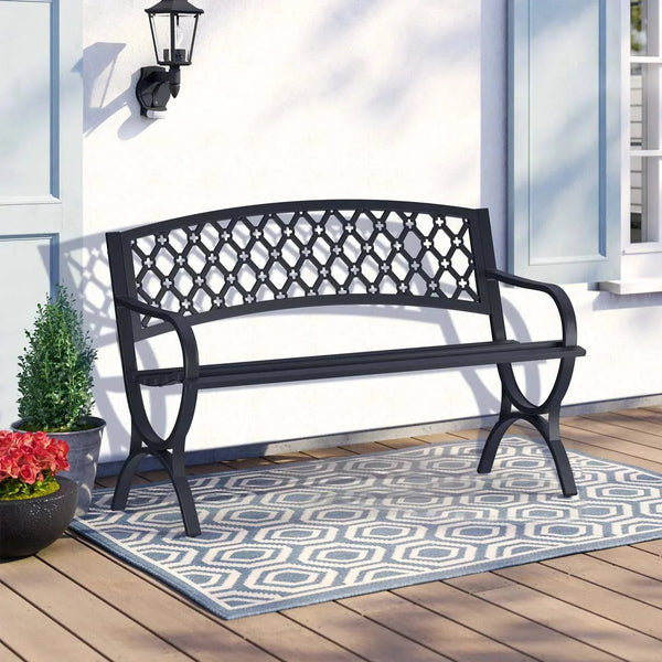 Patio Outdoor Anti-Rust Iron Steel Garden Bench for Porch Path Yard - RaDEWAY