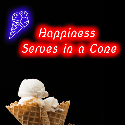 Custom Neon Signs for Icecream Parlor - Happiness Serves in a cone
