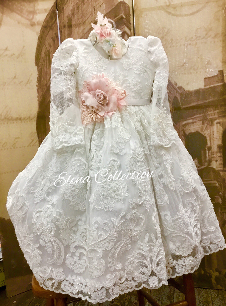 long sleeve lace christening dress