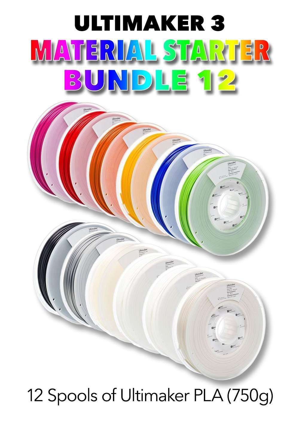 UltiMaker Material Starter Filament Bundle - 12 Pack PLA– Ultimate