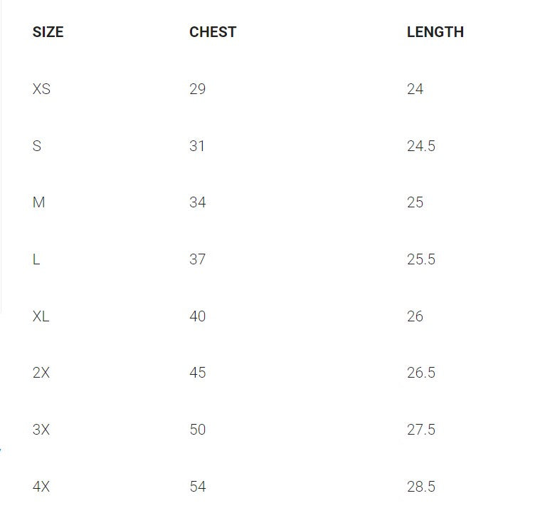 Size Charts – St. Anselm Spirit Wear Shop