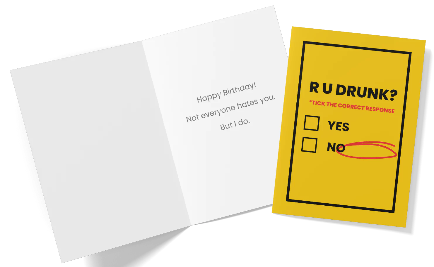 A yellow greeting card with text