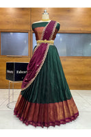 Velprita Women's Woven Design zari work Half Saree with Embroidered Blouse and Dupatta