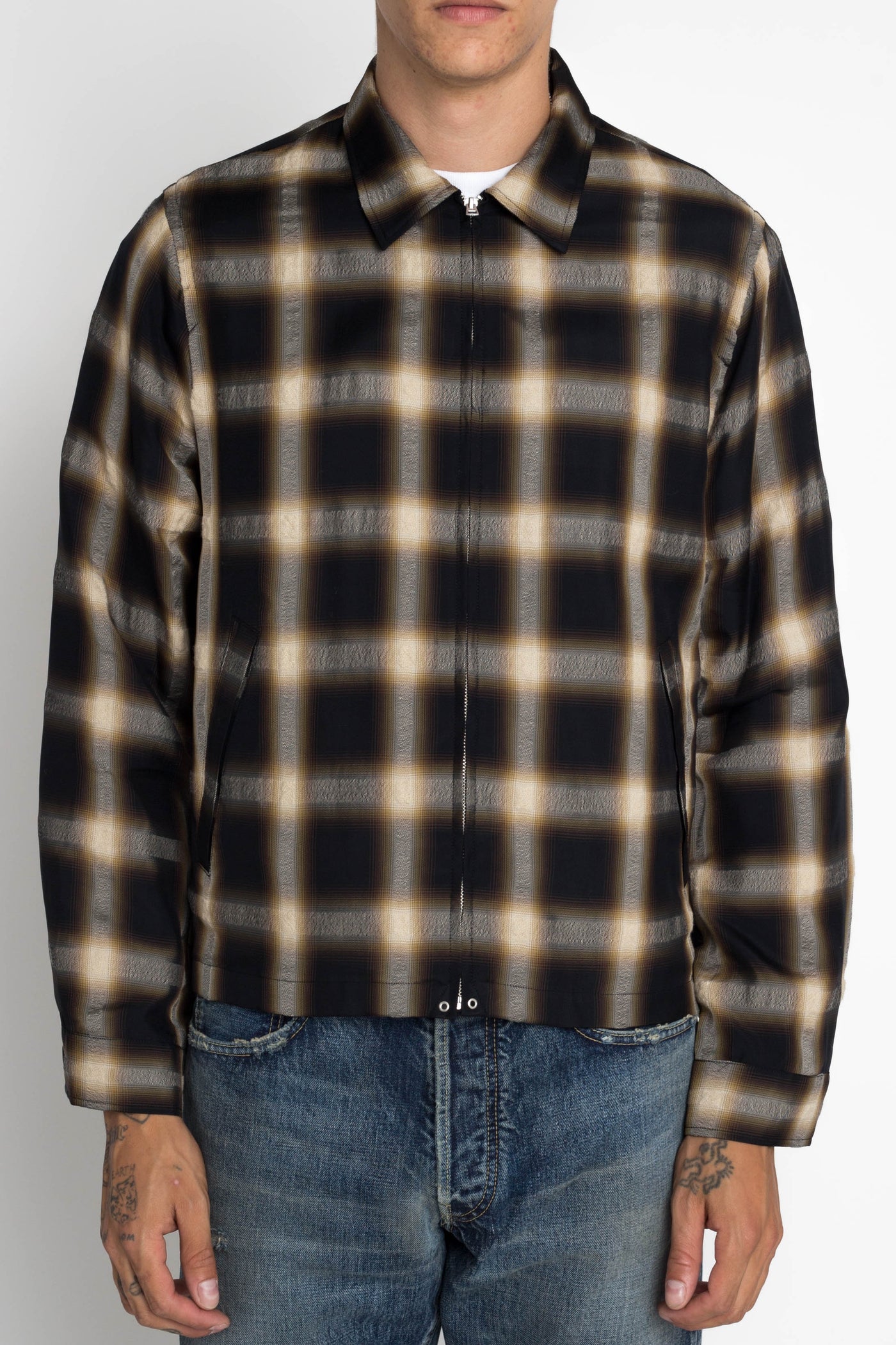 MINEDENIM Cuprawool Ombre Check Harrington JKT ブラック 2 マイン ...