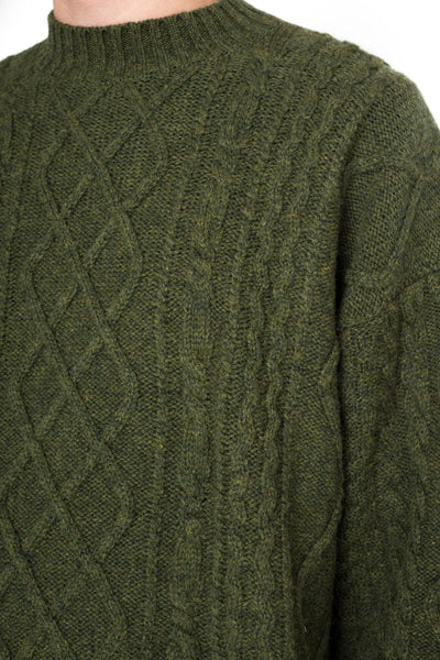 5G Wool Cable Knit Elbow-CAPITAL Crew Sweater - Khaki