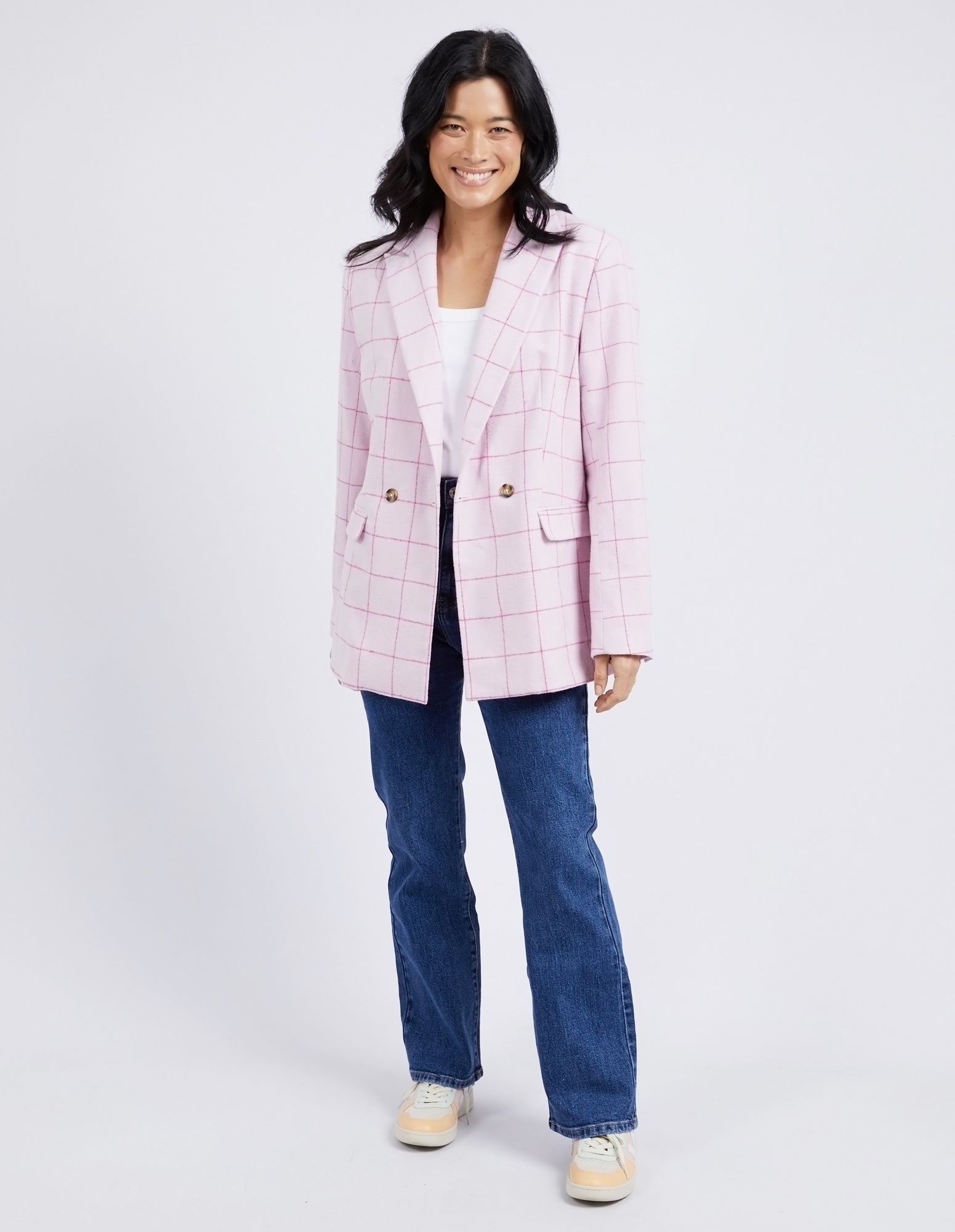 Tansy Check Blazer Pale Pink