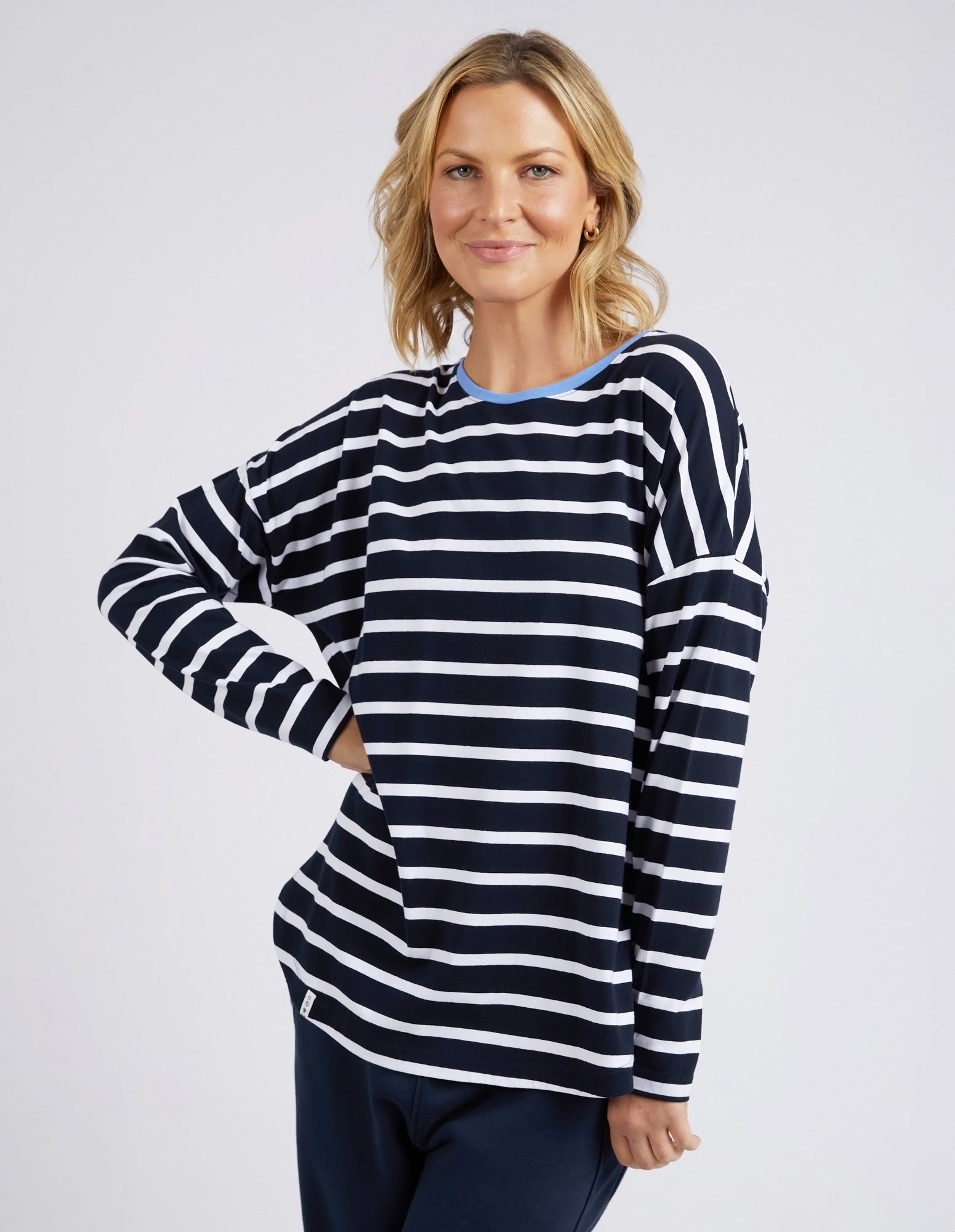 Tully Long Sleeve Sapphire & White Stripe