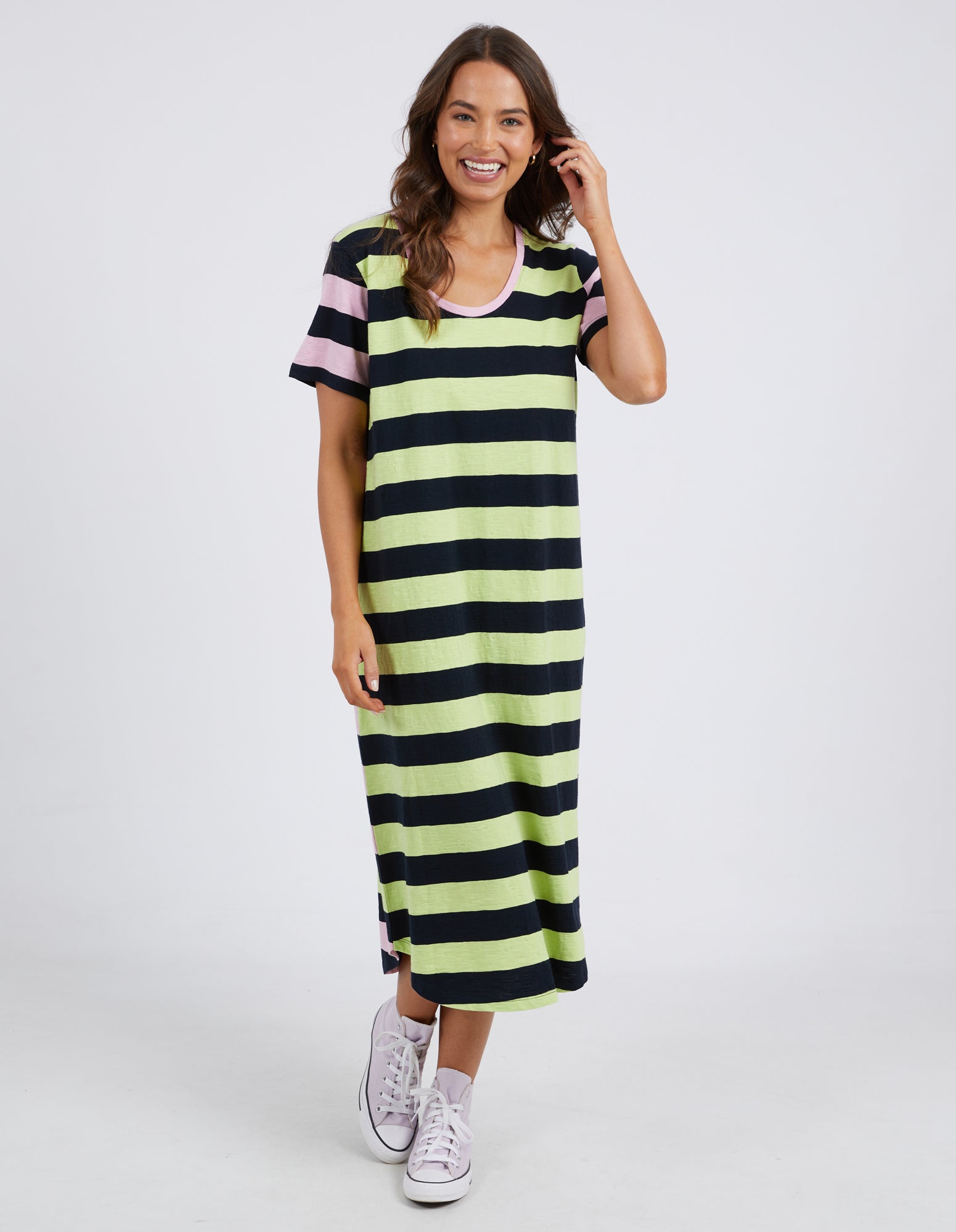 Mercury Dress Keylime, Navy & Pink Stripe