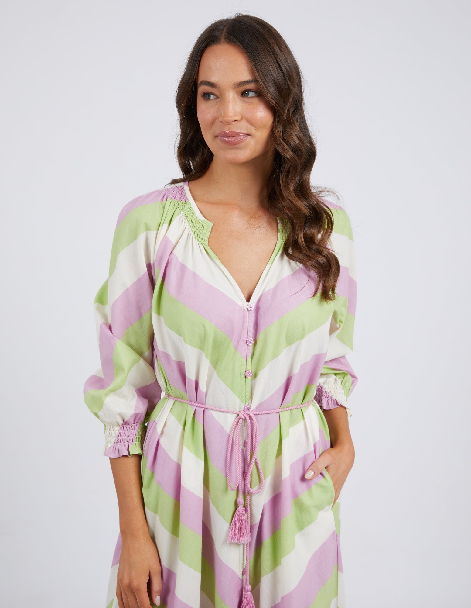 Ellis Stripe Dress Keylime, White & Lilac