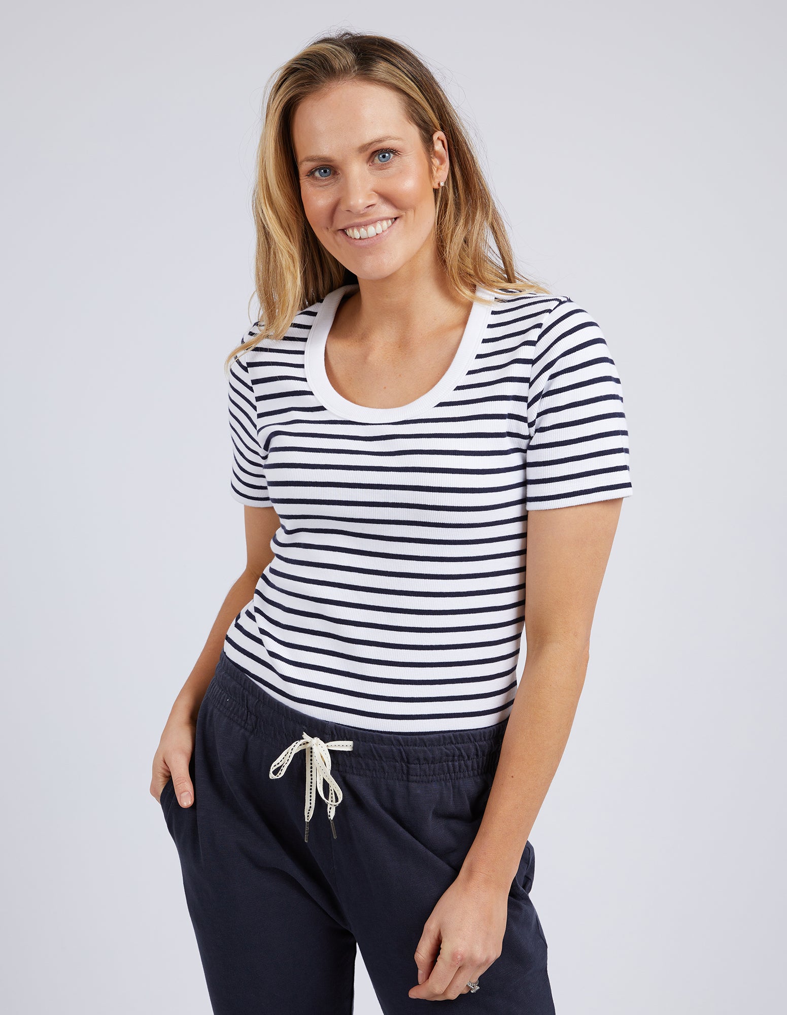 Marian Tee White & Navy Stripe