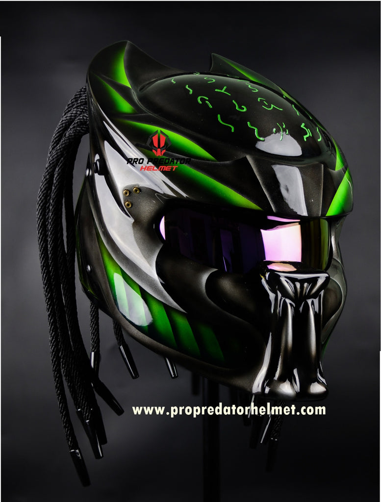 motorcycle helmet black and green