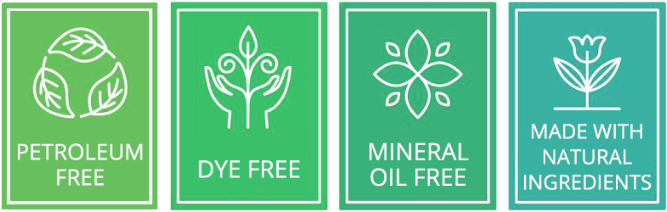 our products are petroleum, dye, mineral oil, paraben, and palm oil free; made with natural ingredients; not tested on animals