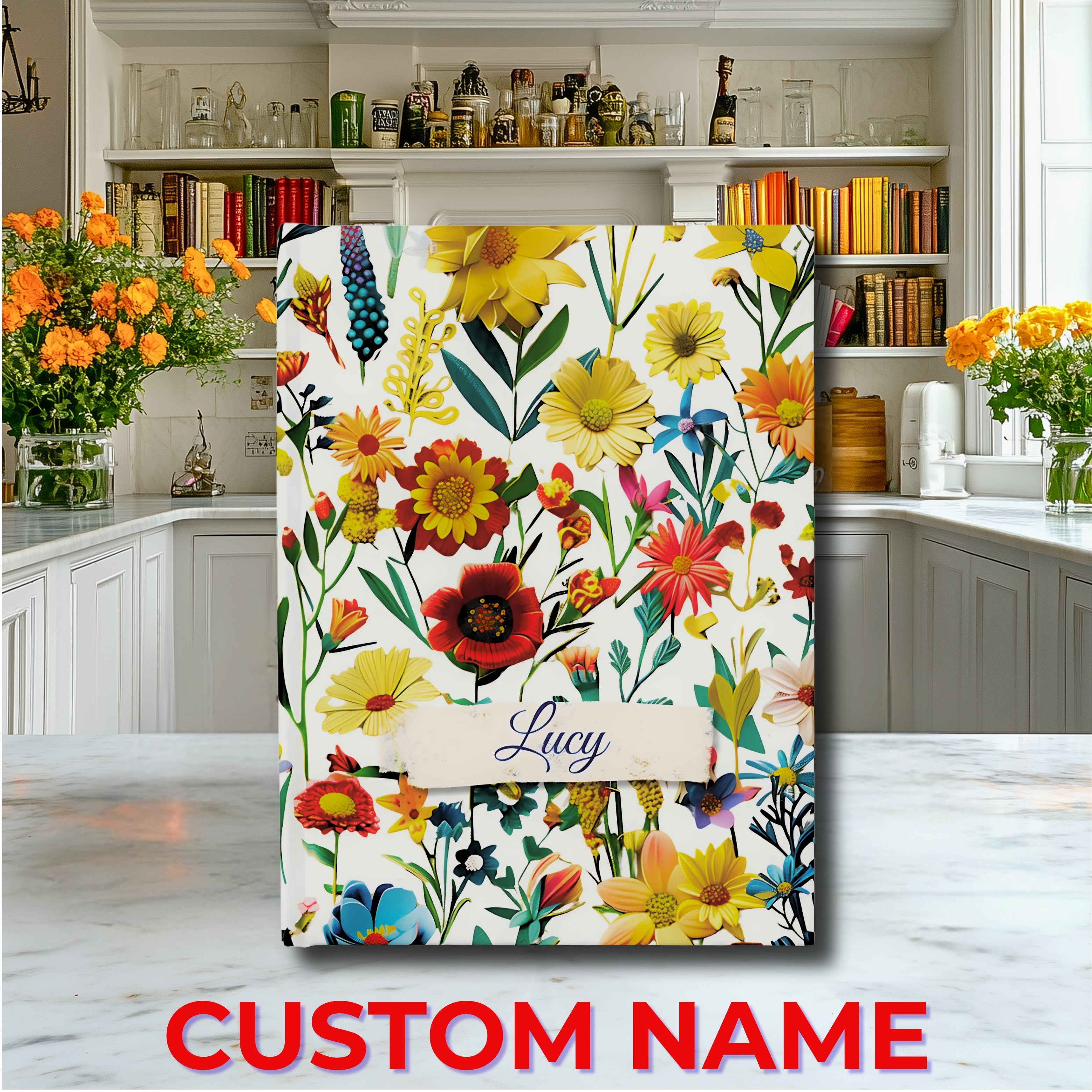 Custom Name Elegant Wildflowers Journal | Custom Floral Hardcover Notebook | Unique Gift for Her