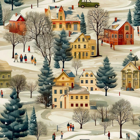 1940s Vintage Christmas Wrapping Paper Old Fashioned Village Snow