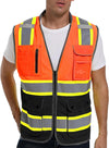 Hi Vis Safety Vest with Pockets - Orange/Black