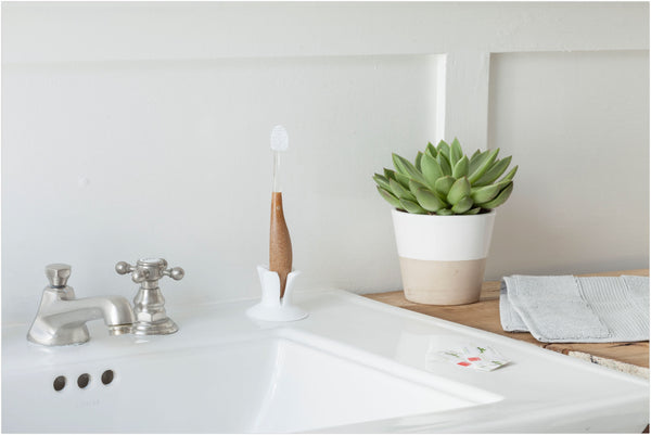 Radius toothbrush on top of the sink