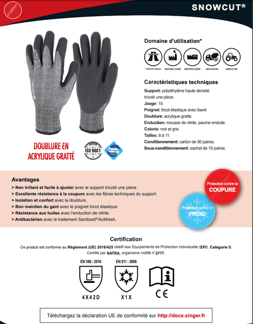 Article - AKLOPT. Type A. Gant latex. 300 mm. Support coton cousu.