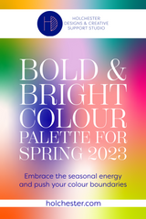 Bold, Bright Colour Palette for Spring 2023 - Pinterest Cover graphic.