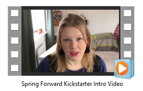 A frozen screen shot of Rachel, a white woman in her 30s, looking directly at the camera while talking through her kickstarter campaign.