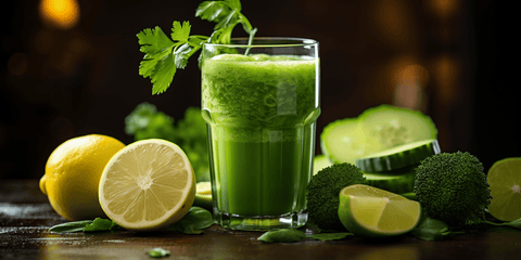 Green juice from celery, lemon and broccoli