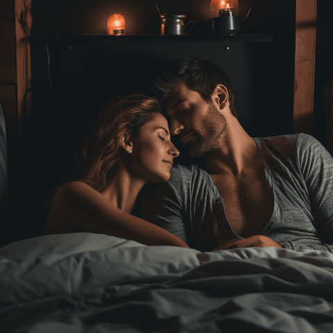 a couple trying to sleep inside a way to warm modern bedroom