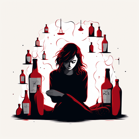 simple vector drawing illustration of mental health and female alcoholism