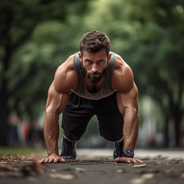 Jogger im Park macht eine Pause vom Krafttraining.